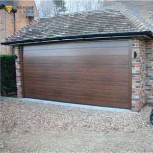 Porte de <span class=keywords><strong>garage</strong></span> isolée automatique moderne en acier galvanisé à l'aspect bois et finition grain de bois <span class=keywords><strong>authentique</strong></span> - Product Image 1