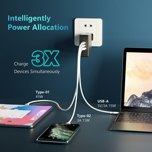 Chargeur pour ordinateur portable et téléphone portable 65W Type-C avec prises EU/US/UK/AU, charge rapide PD/QC, compatible avec les écouteurs - Product Image 5