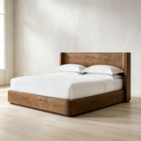 Lit plateforme en bois de noyer noir, cadre à dossier haut profilé, grain naturel vieilli, style rustique moderne, tailles Queen et King, cadres de lit double