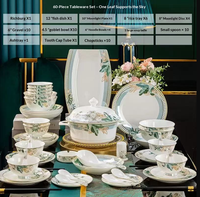 Service de Table en Porcelaine Fine Écologique Luxe – Vaisselle Feuille Verte pour Dîner à Domicile, Mariage, Banquet, Cadeau
