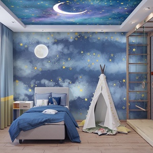 Dessin animé enfants chambre murale 3D nuages onirique nuit étoilée <span class=keywords><strong>papier</strong></span> <span class=keywords><strong>peint</strong></span> lune et étoiles <span class=keywords><strong>papier</strong></span> <span class=keywords><strong>peint</strong></span> décoration murale et plafond - Product Image 3