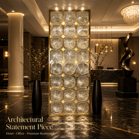 Paravent décoratif en verre avec cadre en acier inoxydable doré, séparateur de pièce en verre artistique pour salon, hall d'hôtel, entrée