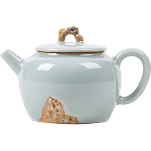 Guanlan Sky Blue Ru Kiln Relief Teapot Porcelain Round With Lid Kung Fu <b>Tea</b> <b>Set</b> - Product Image 5