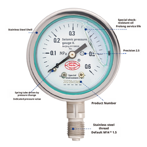 Manômetro de Pressão em Aço Inoxidável à Prova de Choque Y60, Fornecimento de Fábrica - Product Image 3