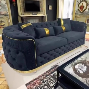Sofá Chesterfield <span class=keywords><strong>de</strong></span> Lujo Europeo con Patas Doradas en Oro Rosa, Tapizado en Terciopelo con Botones, para Sala <span class=keywords><strong>de</strong></span> Estar, Muebles para el Hogar - Product Image 2