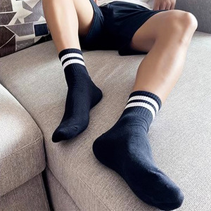 <b>Socks</b> Striped Cotton Breathable Daily Wear Adults Spring Casual Knitted <b>Socks</b> Black White Gray - Product Image 2