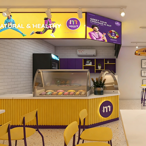 Airy Luxe Bakery & Coffee Market Stall Featuring Glass Display Case, Open Tiered Shelving, and Integrated Warm Lighting - Product Image 6