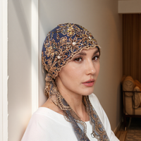 Foulard Islamique Premium 2025 à Pompon Queue de Poisson - Bonnet de Prière en Dentelle Florale Fait Main avec Ruban à Nouer