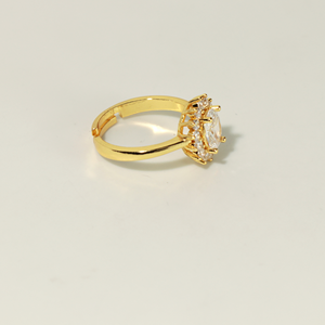 Anillo Ovalado de Color Dorado con Circonita Cúbica, Anillo Abierto Ajustable con Halo de Cristal para Regalo de Fiesta - Product Image 3