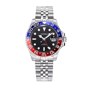 Montre mécanique automatique pour homme Huanghong Fashion <span class=keywords><strong>Parnis</strong></span> 40 mm avec lunette rouge et bleue, cristal saphir, calendrier GMT - Product Image 6