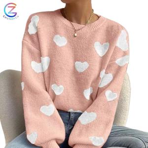 Pull décontracté en maille à manches longues pour <span class=keywords><strong>femme</strong></span>, coupe ample, amincissant, avec cœur contrastant, pour l'hiver, logo frontal – Grande Vente - Product Image 1