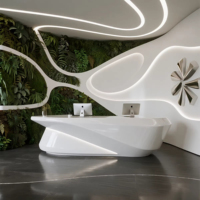 Bureau de réception extensible incurvé blanc contemporain avec éclairage LED minimaliste moderne pour les zones de hall d'hôtel et de centre commercial