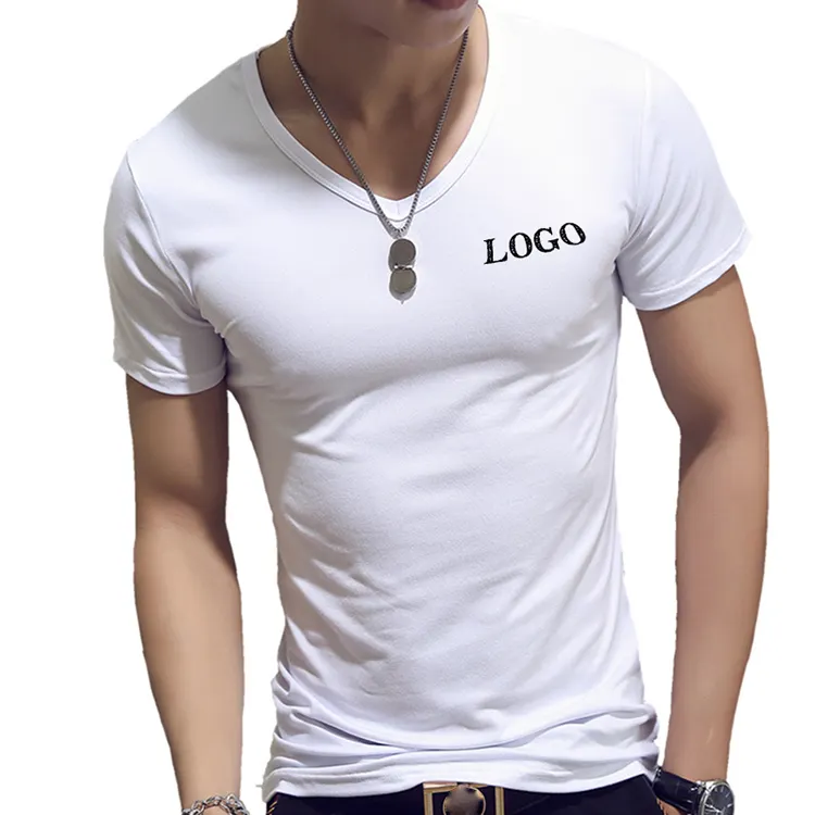 Custom Logo Men Casual T Shirt Fashion Comfortable Breathable Sport Short Sleeve V Neck T Shirt