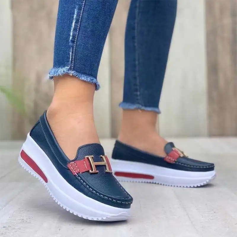 2022 Spring Summer Hot Sale women Flat Fashion Shoes Round Toe Solid Color PU women's Flat Casual Shoes