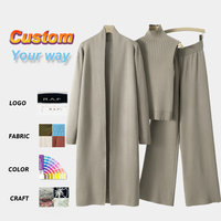 Rahat örme 3-piece Set kadın kış uzun hırka kazak yelek gevşek pantolon örme kazak seti kazak üreticisi