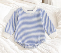 Vêtements personnalisés purs et solides pour nouveau-nés Combinaison grenouillère pour bébé rayée à manches longues en coton biologique gaufré