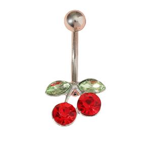 แหวนเจาะสะดือสแตนเลสสตีลประดับเพทายรูปเชอร์รี่ พร้อมจี้ห้อย ดีไซน์เก๋ เหมาะสำหรับเป็นของขวัญ - Product Image 1