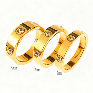 Anillo de Acero Inoxidable con 6 Piedras, Anillo de Pareja con Diseño de Uña, Chapado en Oro Real de 18K, Joyería para Mujer, Resistente al Agua <span class=keywords><strong>y</strong></span> al Deslustre - Product Image 1
