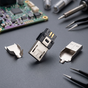 Connecteur Micro USB 2.0 Type B Mâle 5 Broches en Laiton Étamé à Souder, Angle Vertical PA46+30% Fibre de Verre pour 94 V-0 - Product Image 2