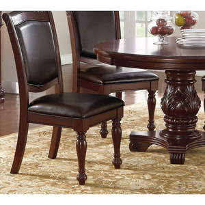 Meubles de salle à manger en bois d'hévéa de couleur marron DB ensemble formel 2 chaises d'appoint siège rembourré en similicuir magnifiques chaises formelles - Product Image 3