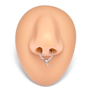 Nouvelle Tendance Anneau de Nez en Titane G23 F136 Forme Serpent avec Incrustation CZ, Boucle d'Oreille Segmentée, Clips <span class=keywords><strong>Tragus</strong></span>, Anneau à Charnière, Bijoux de <span class=keywords><strong>Piercing</strong></span> pour Femme - Product Image 6