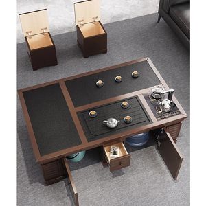 Modern Slab Wood Coffee <b>Table</b> With Tea Set Integrated Living Room Home Office Tea <b>Table</b> - Product Image 5