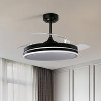 Ventilateur de plafond avec lustre, 42 pouces, lampe de ventilateur de plafond, 3 pales transparentes, ventilateur de plafond rétractable invisible, lumière, télécommande