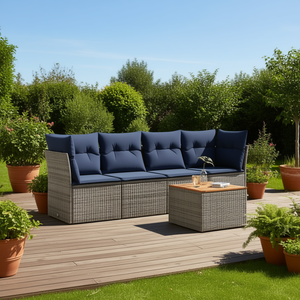 Conjunto de Sofás de Patio de Ratán Sintético Gris, 5 Plazas, Muebles de Exterior Duraderos, Diseño Contemporáneo - Product Image 2