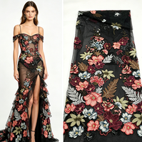 Tissu en dentelle florale botanique rétro exquis, broderie dorée bronze de qualité supérieure, tissu en tulle à fleurs cordonnées pour robe de haute couture