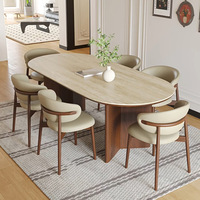 Table à manger ovale en résine, design moderne français haut de gamme, imperméable, plateau en bois massif, meubles de salon pour la maison