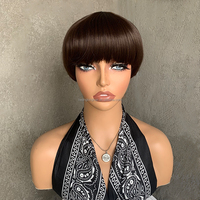 Perruque courte naturelle fabriquée à la machine pour femmes, en fibre résistante à la chaleur, perruque synthétique courte de style pixie sans colle