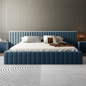 Moderno Reino Unido Diseño Hotel Hogar Muebles Terciopelo Tela Cama de almacenamiento con botón King Size - Product Image 5