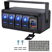 Boîtier de commutateurs à bascule 4 gangs 12V avec port USB Type C PD, voltmètre, pour voiture, camping-car, camion, bateau, étanche, avec autocollant