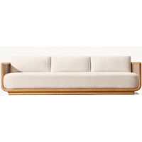 Canapé d'extérieur sculptural en teck avec dossier en forme de baril, tressé à la main en corde, pour villa, jardin, patio, terrasse