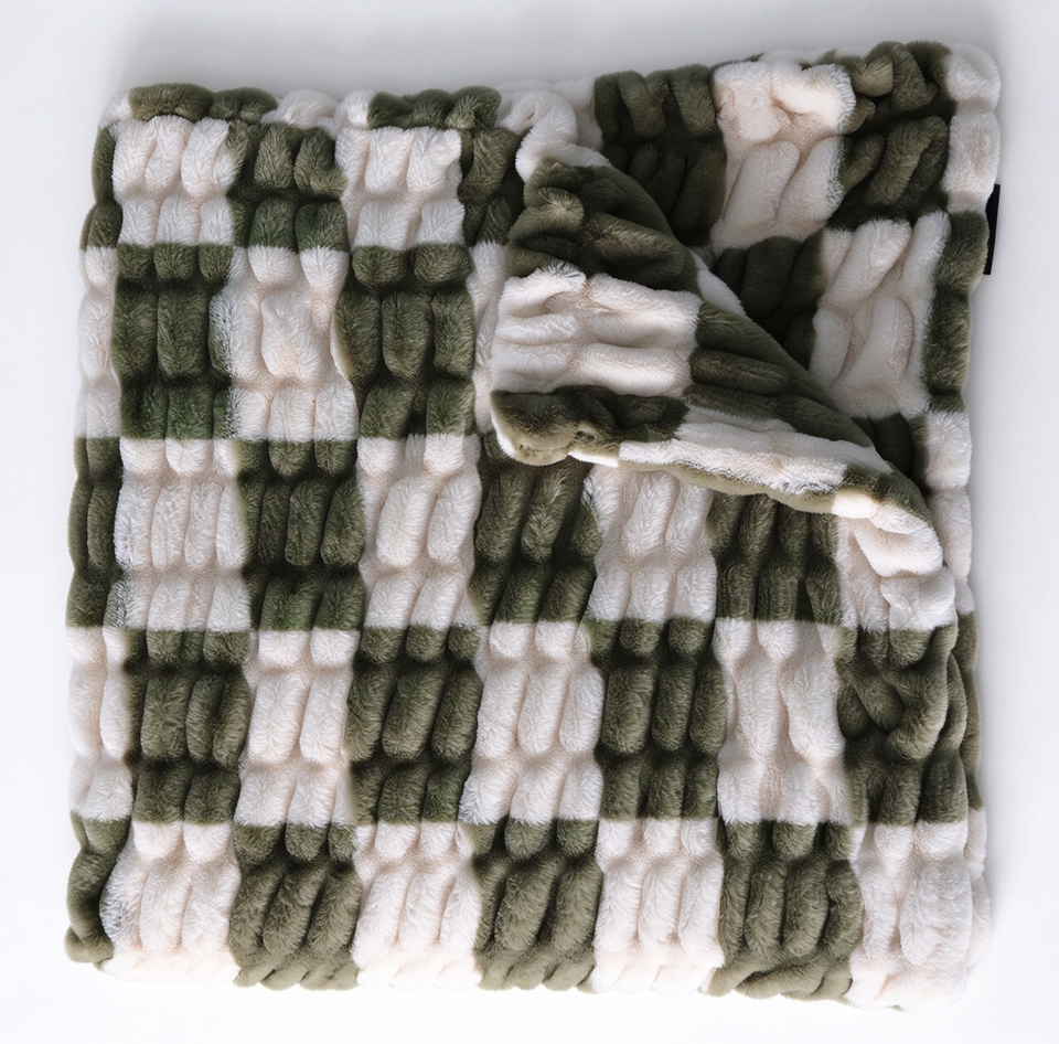 Sage Green Ivory Checkerboard Stretchy Spandex Faux Rabbit Fur Blanket ...