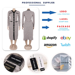 S10983 abiti da ufficio eleganti alla moda da donna Casual elegante con scollo a V a <span class=keywords><strong>maniche</strong></span> <span class=keywords><strong>lunghe</strong></span> abito sottile in maglia formale - Product Image 3