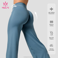 Pantalon de yoga évasé taille haute pour femme HUCAI, avec logo personnalisé, anti-effet camel toe, compression, rehaussement des fesses, idéal pour la gym et le fitness