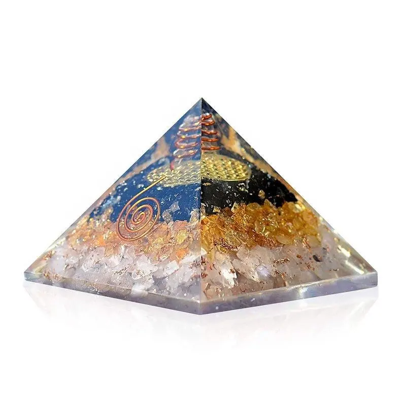 Orgone Pyramid for Triple Health Protection with Black Tourmaline, Citrine Rose Quartz - Positive Energy Generator for Healing