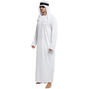 Tenues pour hommes : <span class=keywords><strong>Robe</strong></span> arabe des Émirats arabes unis, Thobe décontracté à manches longues et col rond, style Moyen-Orient, ensemble long Abaya pour hommes avec bandeau et sangle - Product Image 5
