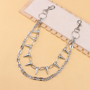 Double Layer Spike <b>Waist</b> <b>Chain</b> Zinc Alloy Hip Hop Style Fashion Accessory For Daily Wear - Product Image 3