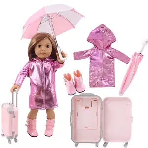 Ensemble de vêtements + chaussures + parapluie + valise 18 pouces, poupées américaines, vêtements de poupées pour filles, en STOCK