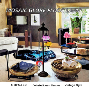 Decorative LED Night <b>Light</b> 5 <b>Globes</b> Turkish Mosaic Moroccan Retro Design Dimmable Multicolored Wrought Iron Glass Floor Lamp - Product Image 2