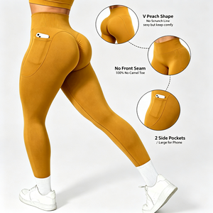 Leggings de <span class=keywords><strong>yoga</strong></span> taille haute effet push-up sans coutures avec poches, pour femme, idéal pour la gym, le fitness et l'entraînement - Product Image 3