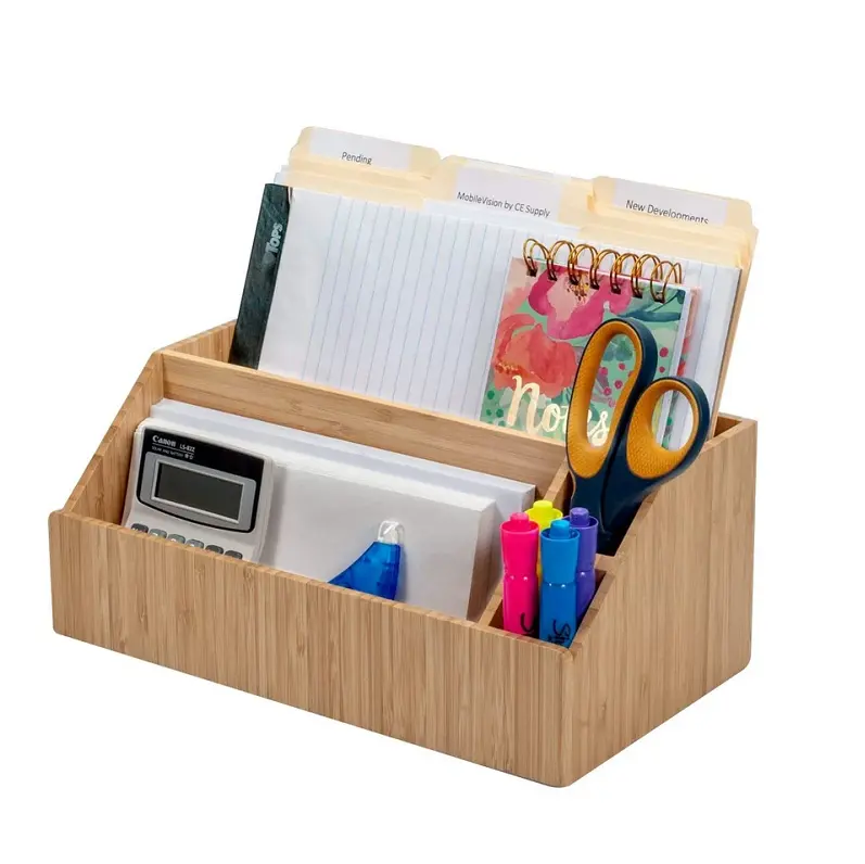 Set laci bambu penyimpanan perlengkapan kantor 5 slot tempat folder baki kertas desktop organizer Meja kayu kustom