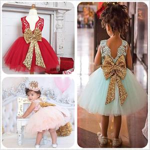 Ivy10090A Hot Sale Kids Girls <b>Big</b> <b>Bow</b> Design Party Dress Baby Girls Birthday Dress Fancy Lace Frocks - Product Image 2
