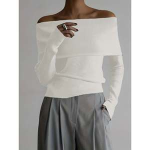 Suéter de un solo hombro con textura acanalada, top blanco para mujer - Product Image 1
