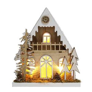 بيت قرية خشبي مضاء لعيد الميلاد، زينة طاولة، بيوت عيد الميلاد، كوخ خشبي أبيض لامع، منزل بإضاءة LED - Product Image 6