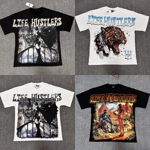 Camiseta Unisex de Alta Gama con Estampado de Letras y Pedrería, Estilo Urbano, Marca Americana de Streetwear, Life Hustlers - Product Image 3