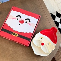 Ensemble d'assiettes en céramique en forme de Père Noël, plat à trempette avec moustache, plateau de service, plateau à biscuits de Noël dans une boîte cadeau, vente en gros