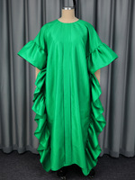 Robe Boubou Africaine Translucide Plissée Unie Décontractée Ample à Manches Cloche, Robe Longue Maxi Volantée Grande Taille pour Femme – Idéale pour l'Été